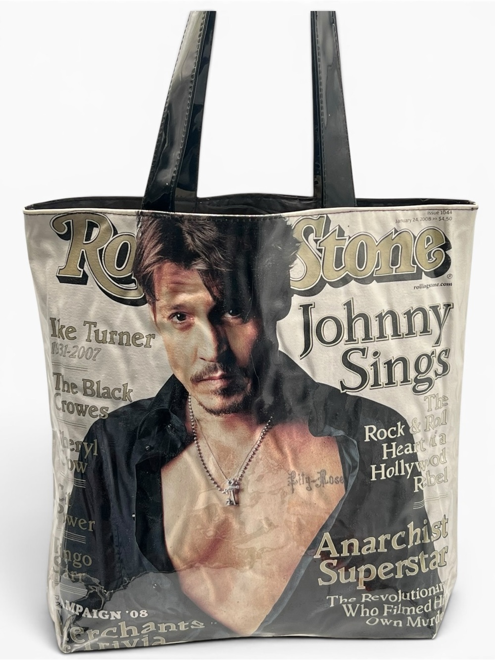 Rolling Stones Originals Johnny Depp Y2K Vinyl Shoulder Tote Magazine Cover VTG - Picture 2 of 7